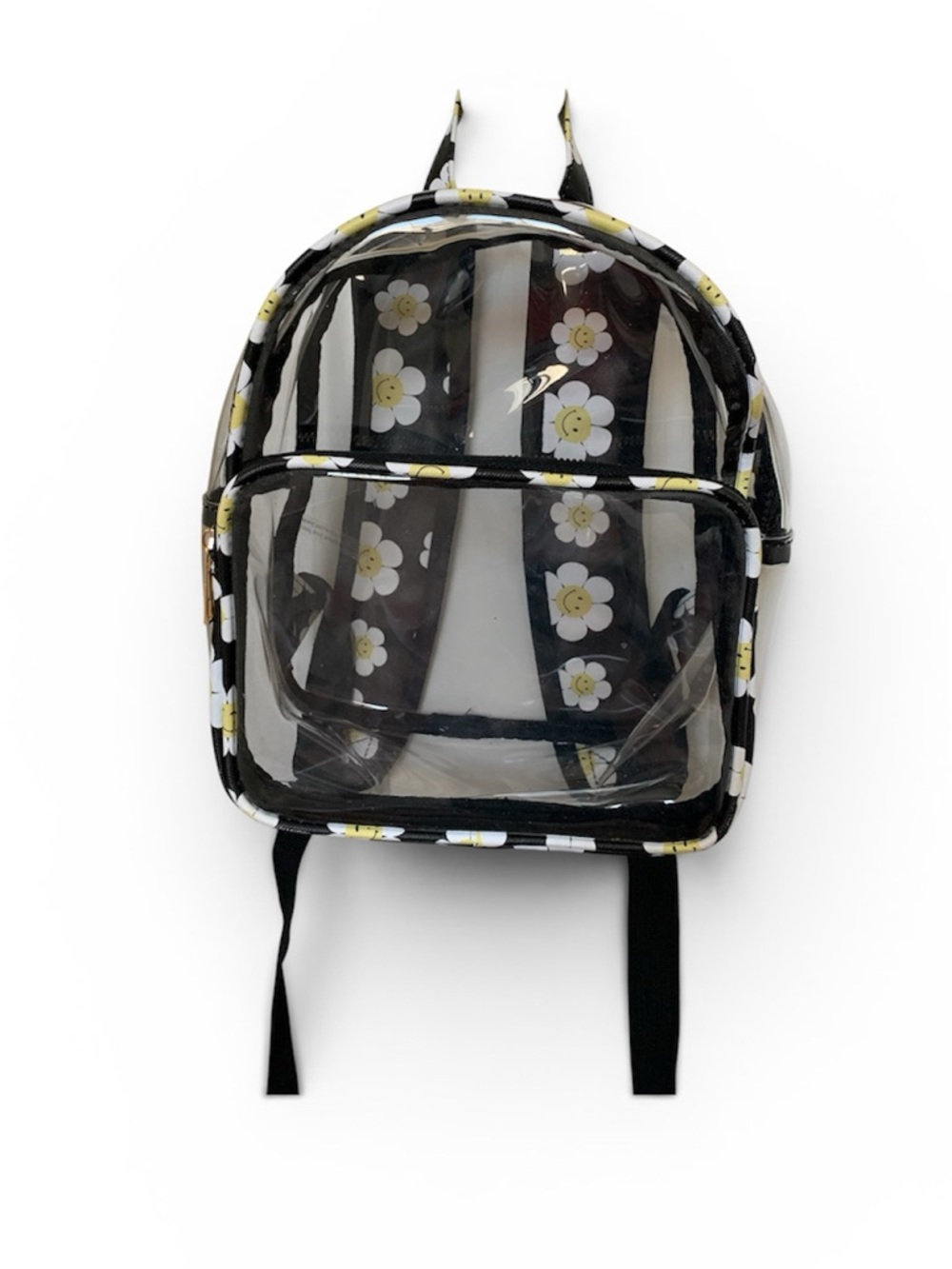 Clear Kids Backpack with Black & White Daisy Print
